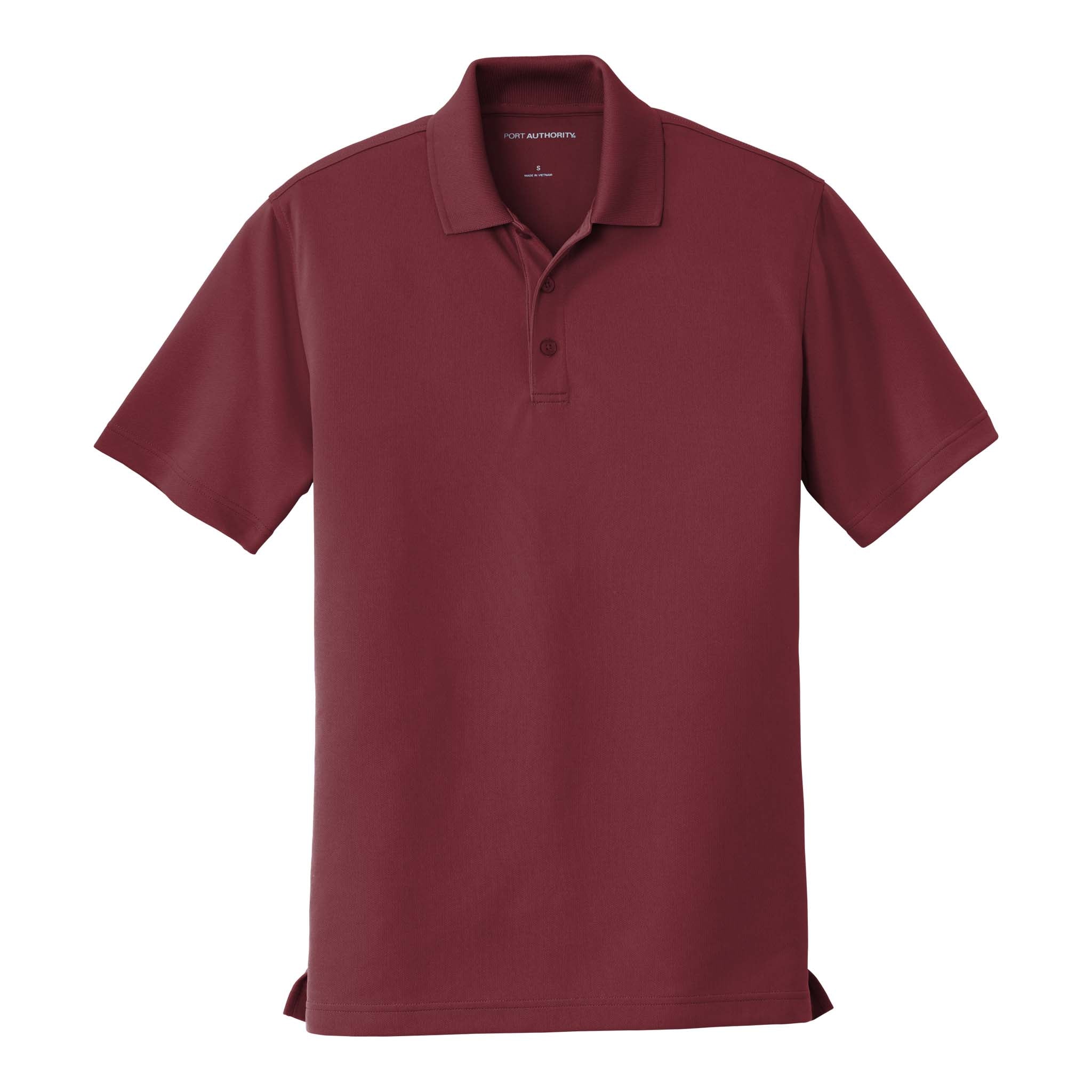 Port Authority K110 custom polo in burgundy, front view