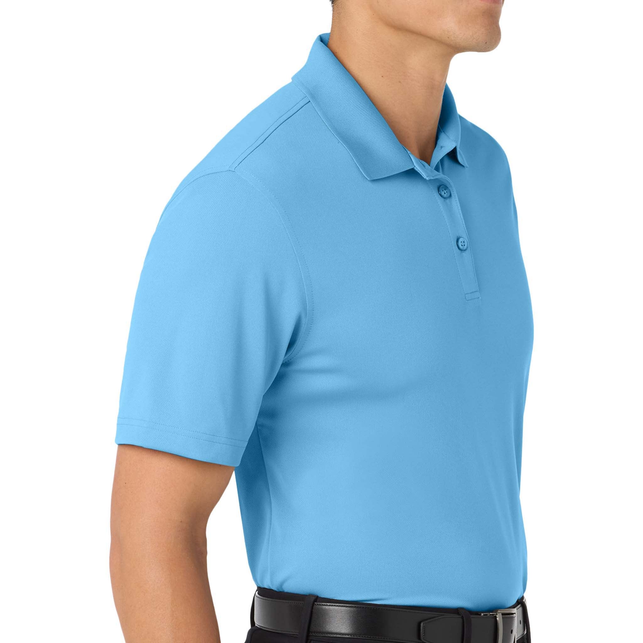 Port Authority K110 custom polo in carolina blue, right side view