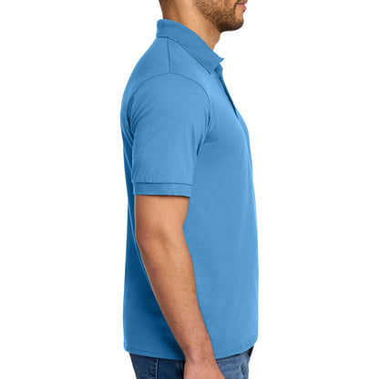 Port & Co KP55 custom polo in aquatic blue, right side view