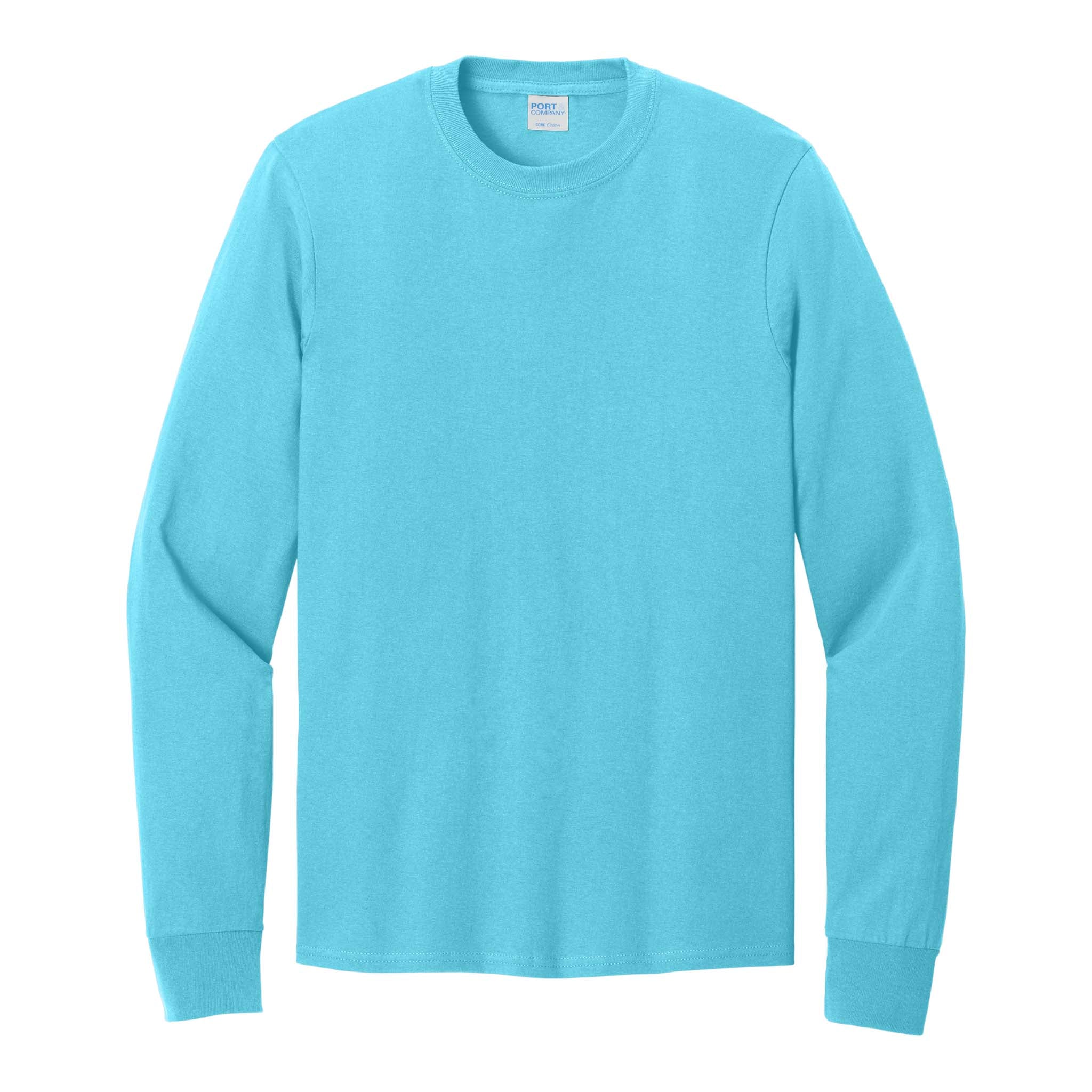 Port & Co PC54LS custom long sleeve t-shirt in aquatic blue, front view