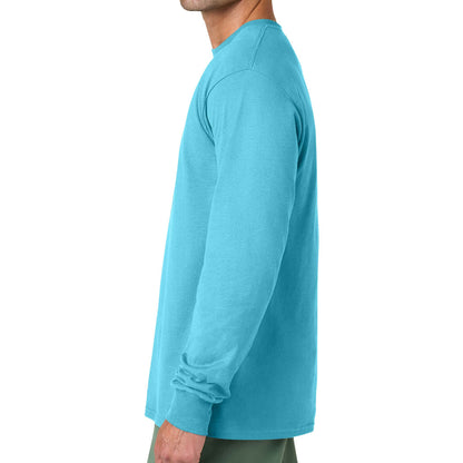 Port & Co PC54LS custom long sleeve t-shirt in aquatic blue, left side view
