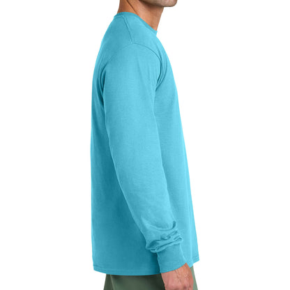 Port & Co PC54LS custom long sleeve t-shirt in aquatic blue, right side view