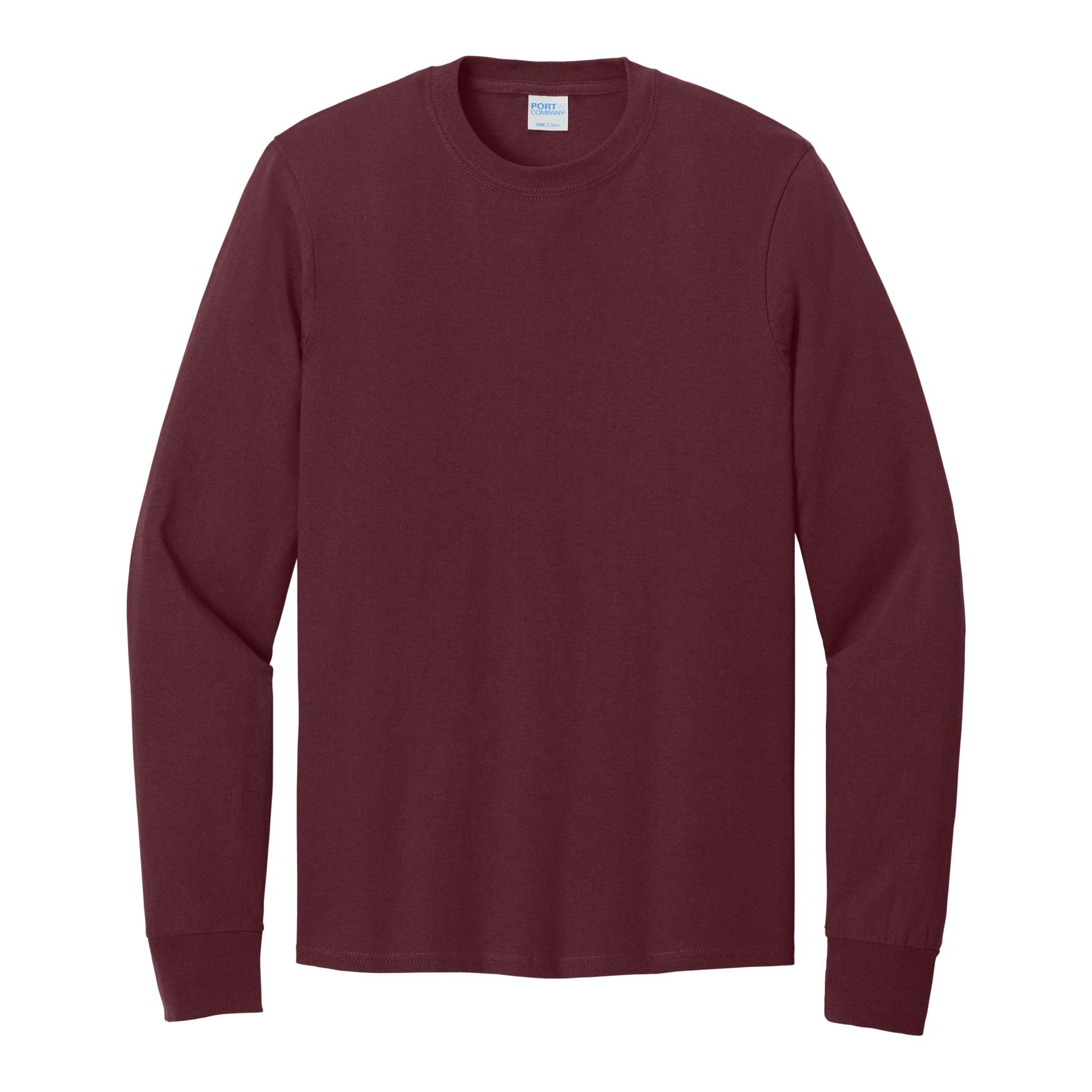Port & Co PC54LS custom long sleeve t-shirt in athletic maroon, front view