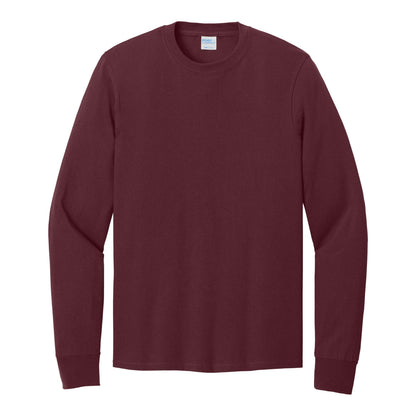 Port & Co PC54LS custom long sleeve t-shirt in athletic maroon, front view