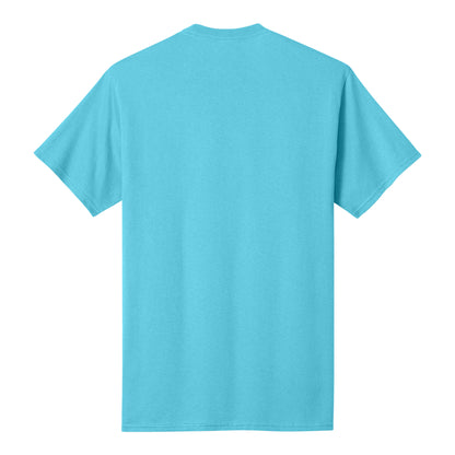 Port & Co PC54 custom short sleeve t-shirt in aquatic blue, back view