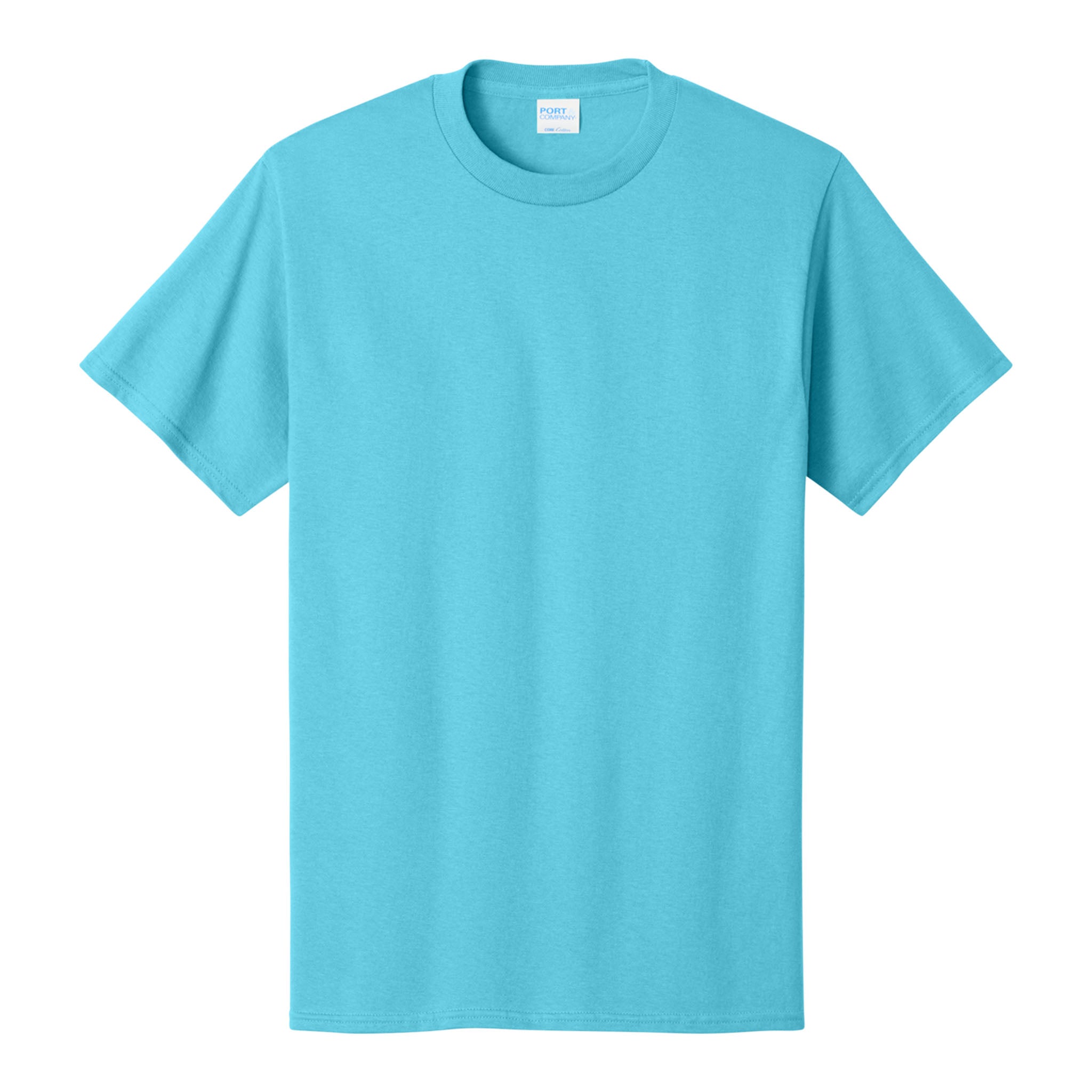 Port & Co PC54 custom short sleeve t-shirt in aquatic blue, front view