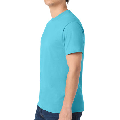 Port & Co PC54 custom short sleeve t-shirt in aquatic blue, left side view
