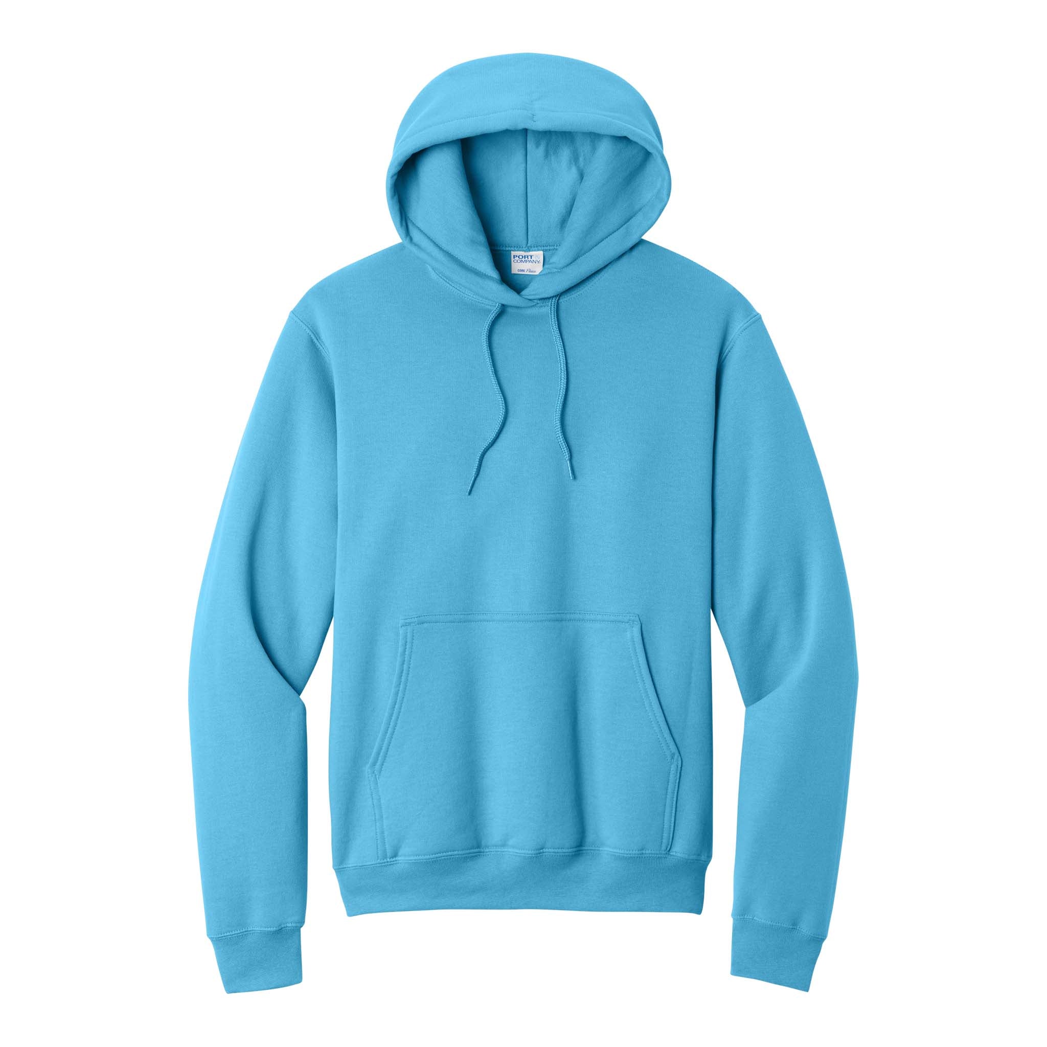 Port & Co PC78H custom hoodie in aquatic blue, front view