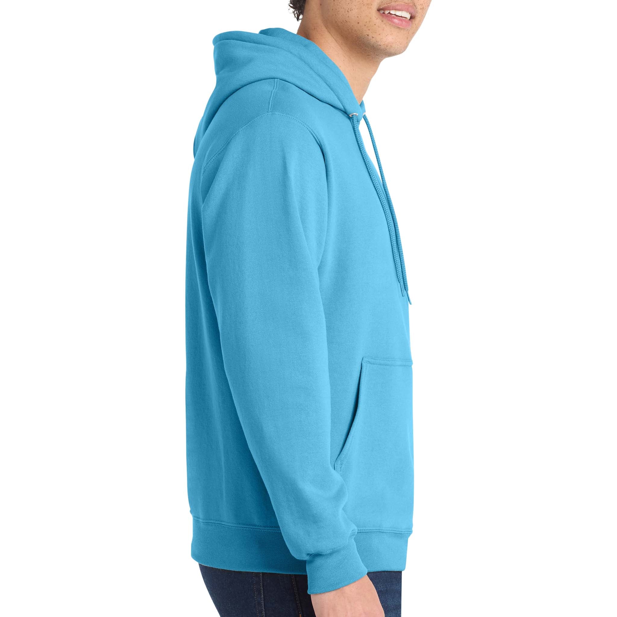 Port & Co PC78H custom hoodie in aquatic blue, right side view