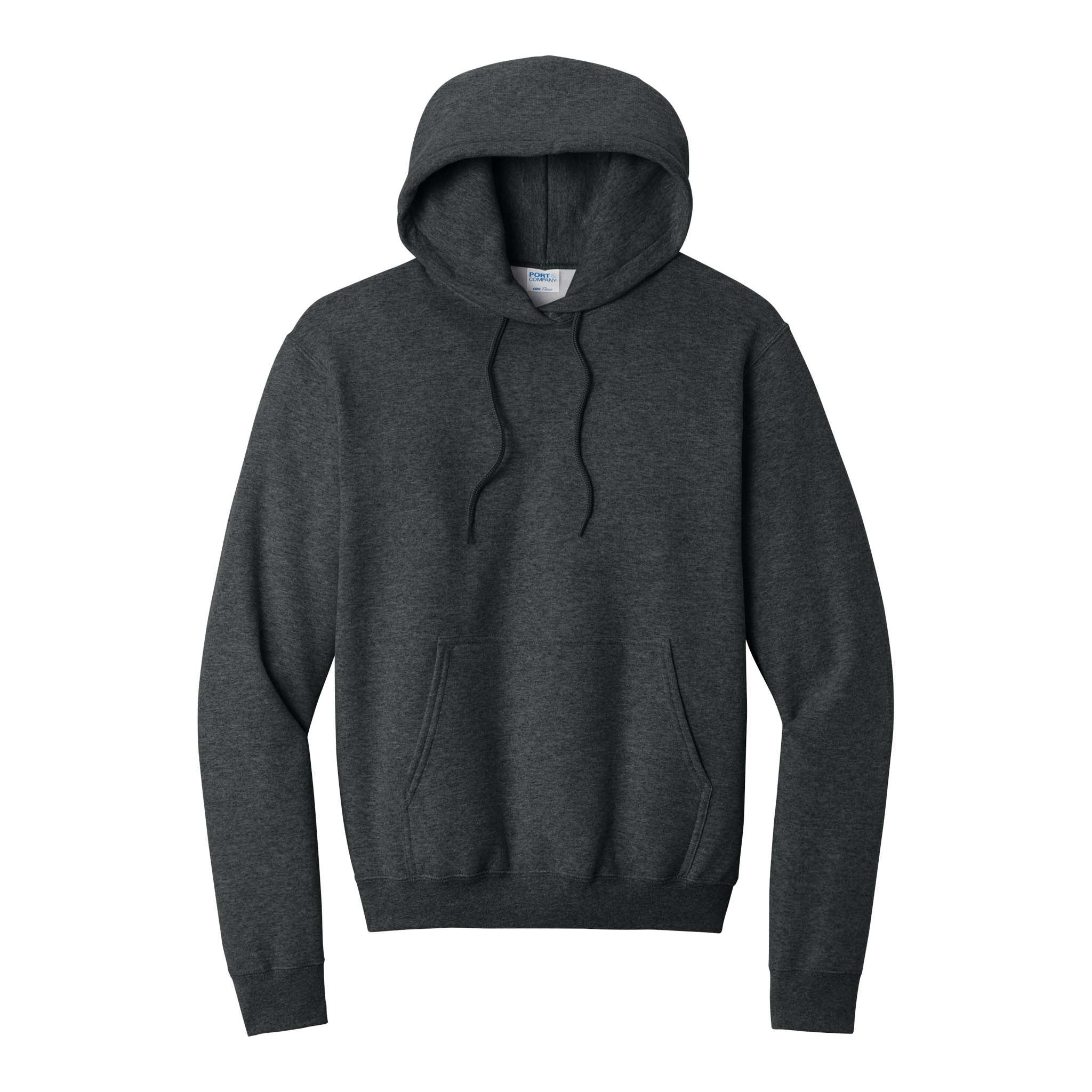 Port & Co PC78H custom hoodie in black heather, front view