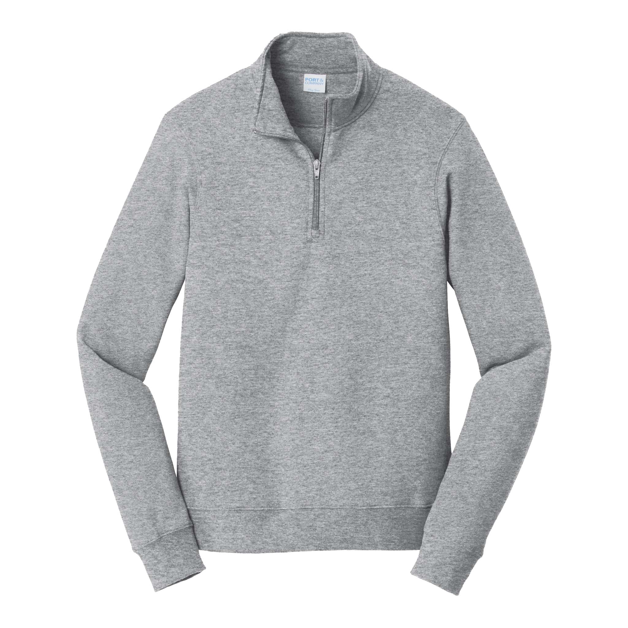 Port & Co PC850Q custom quarter-zip in athletic heather, front view