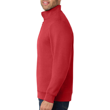 Port & Co PC850Q custom quarter-zip in bright red, left side view