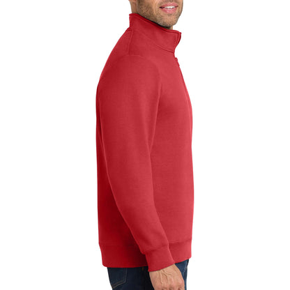 Port & Co PC850Q custom quarter-zip in bright red, right side view
