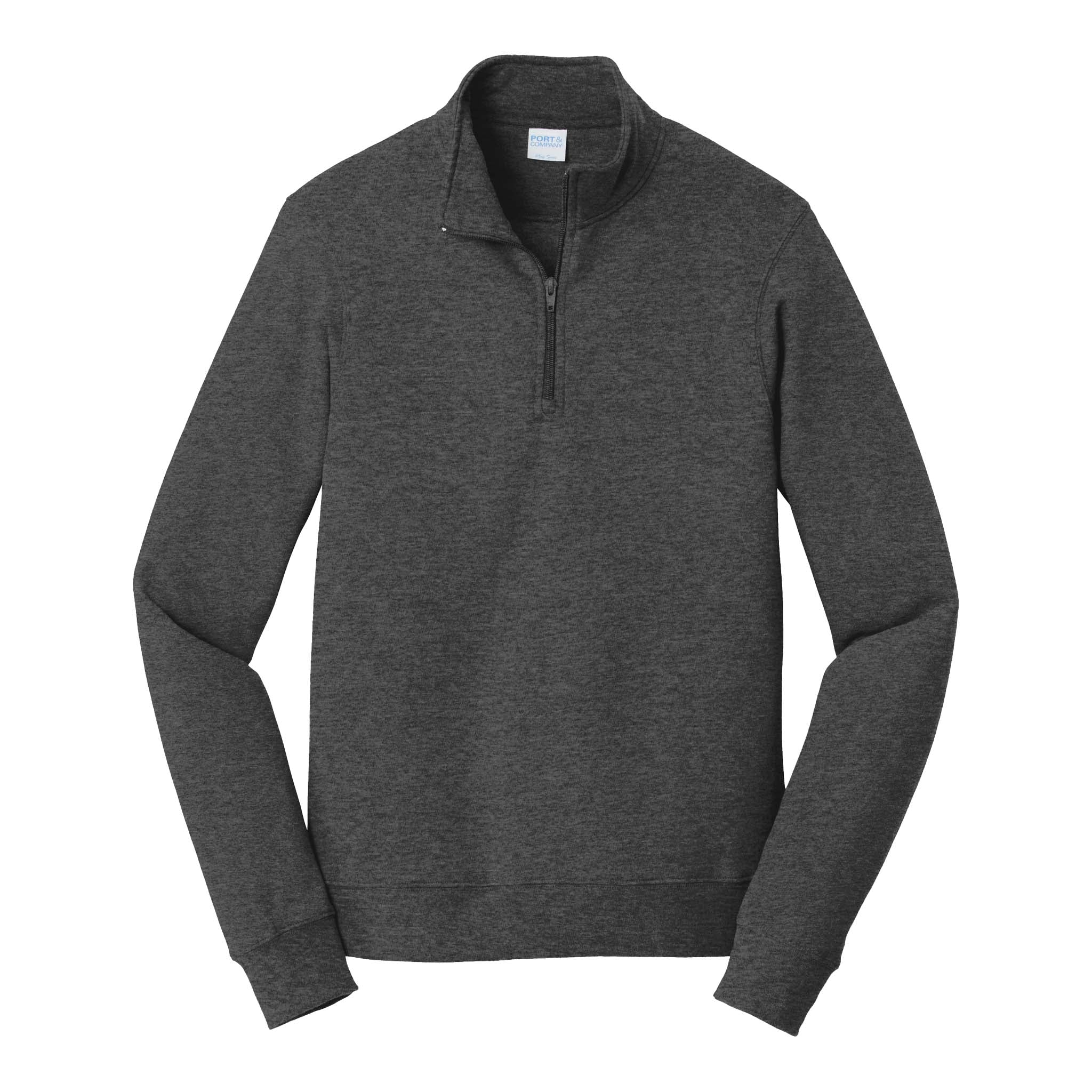 Port & Co PC850Q custom quarter-zip in dark heather grey, front view