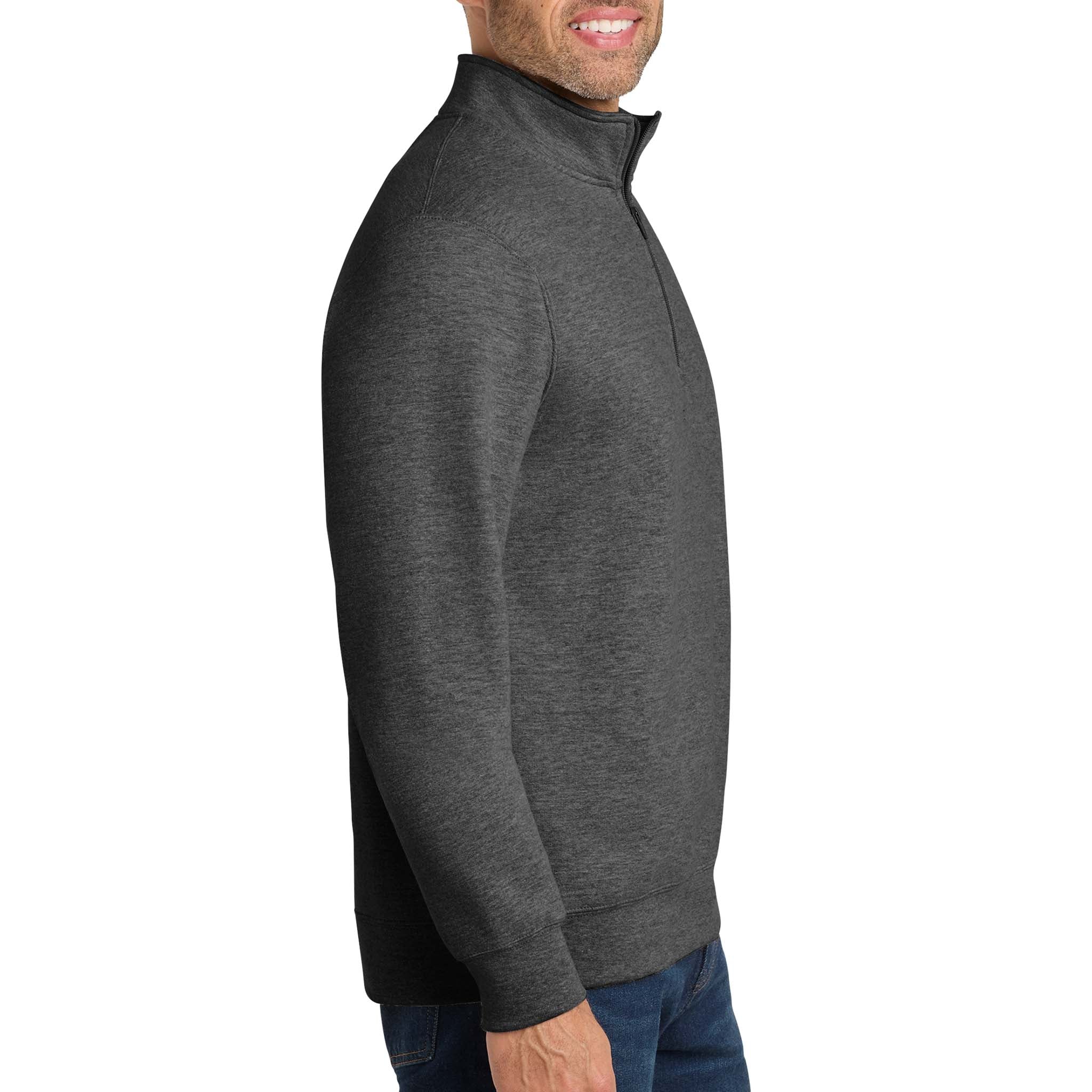 Port & Co PC850Q custom quarter-zip in dark heather grey, right side view