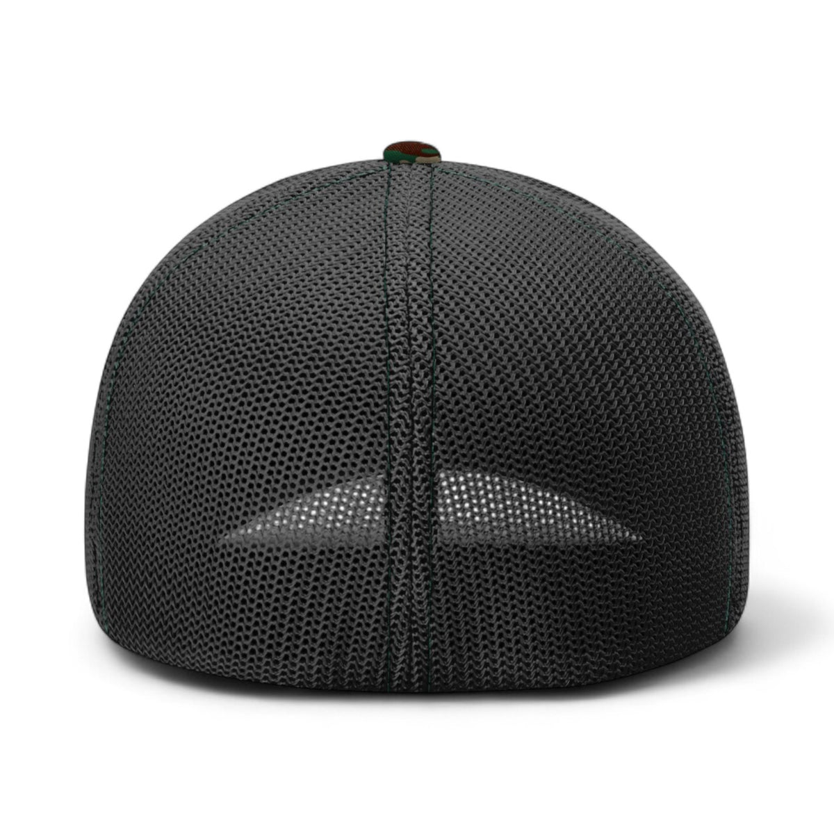 Back view of Richardson 110 custom hat in army camo and black