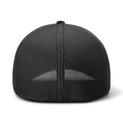 Back view of Richardson 110 custom hat in army camo and black