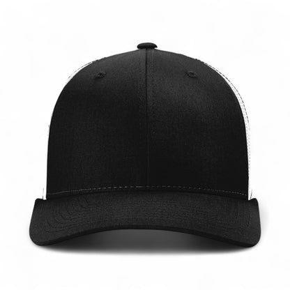 Front view of Richardson 110 custom hat in black and white