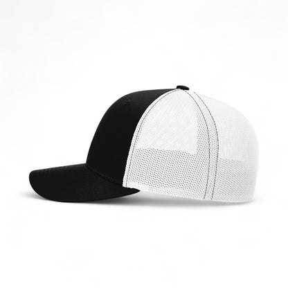 Left side view of Richardson 110 custom hat in black and white