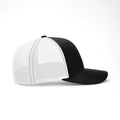 Right side view of Richardson 110 custom hat in black and white