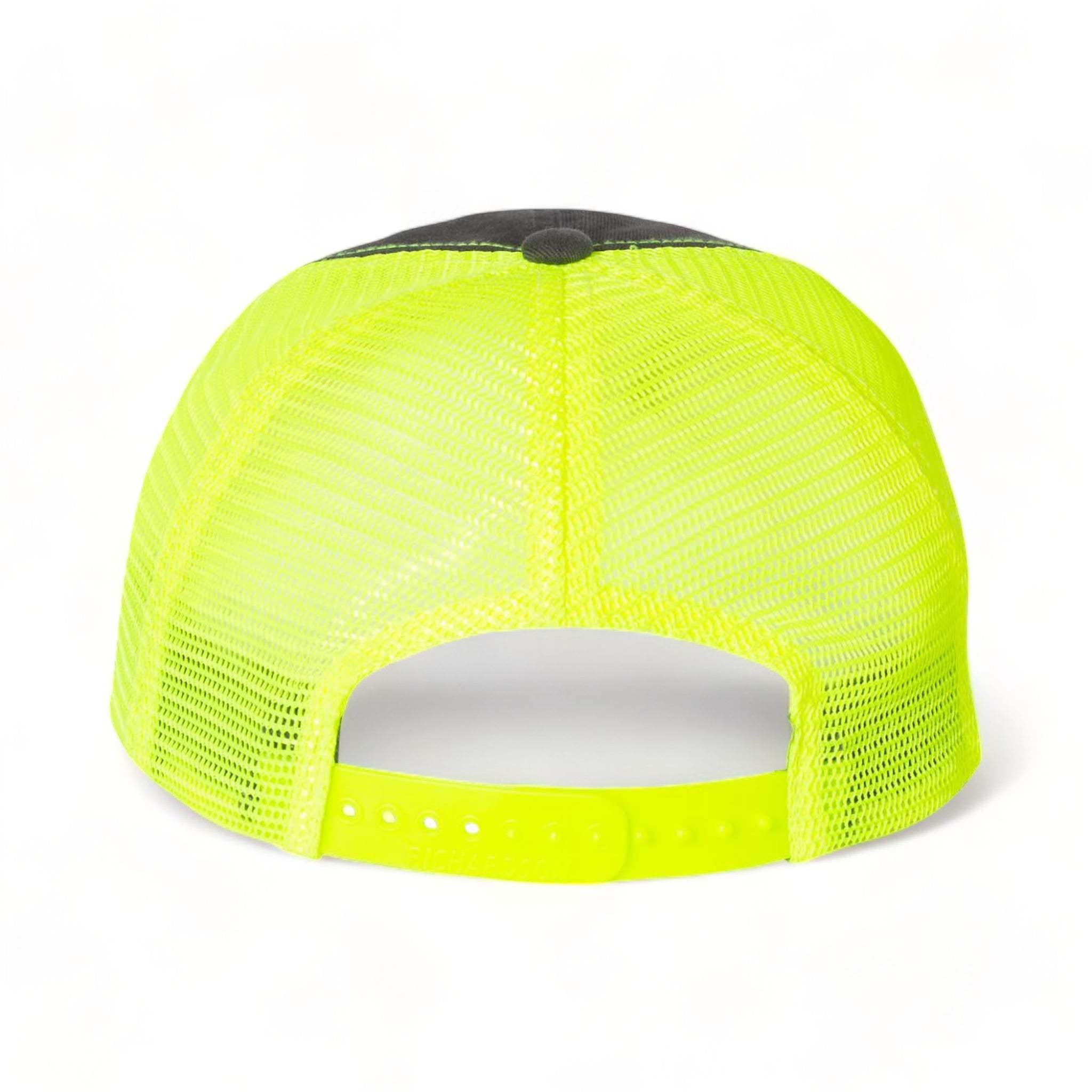 Back view of Richardson 111 custom hat in charcoal and neon yellow