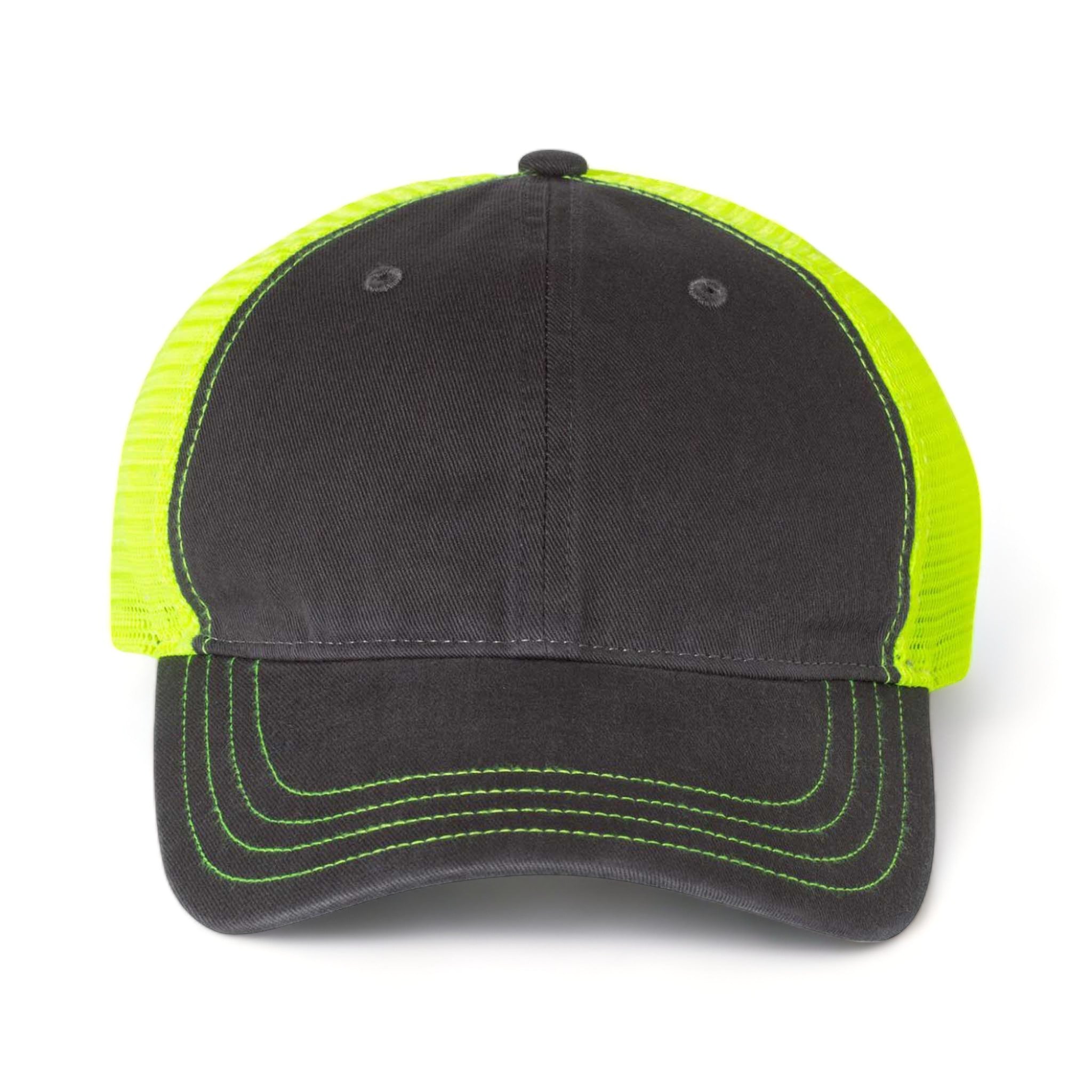 Front view of Richardson 111 custom hat in charcoal and neon yellow
