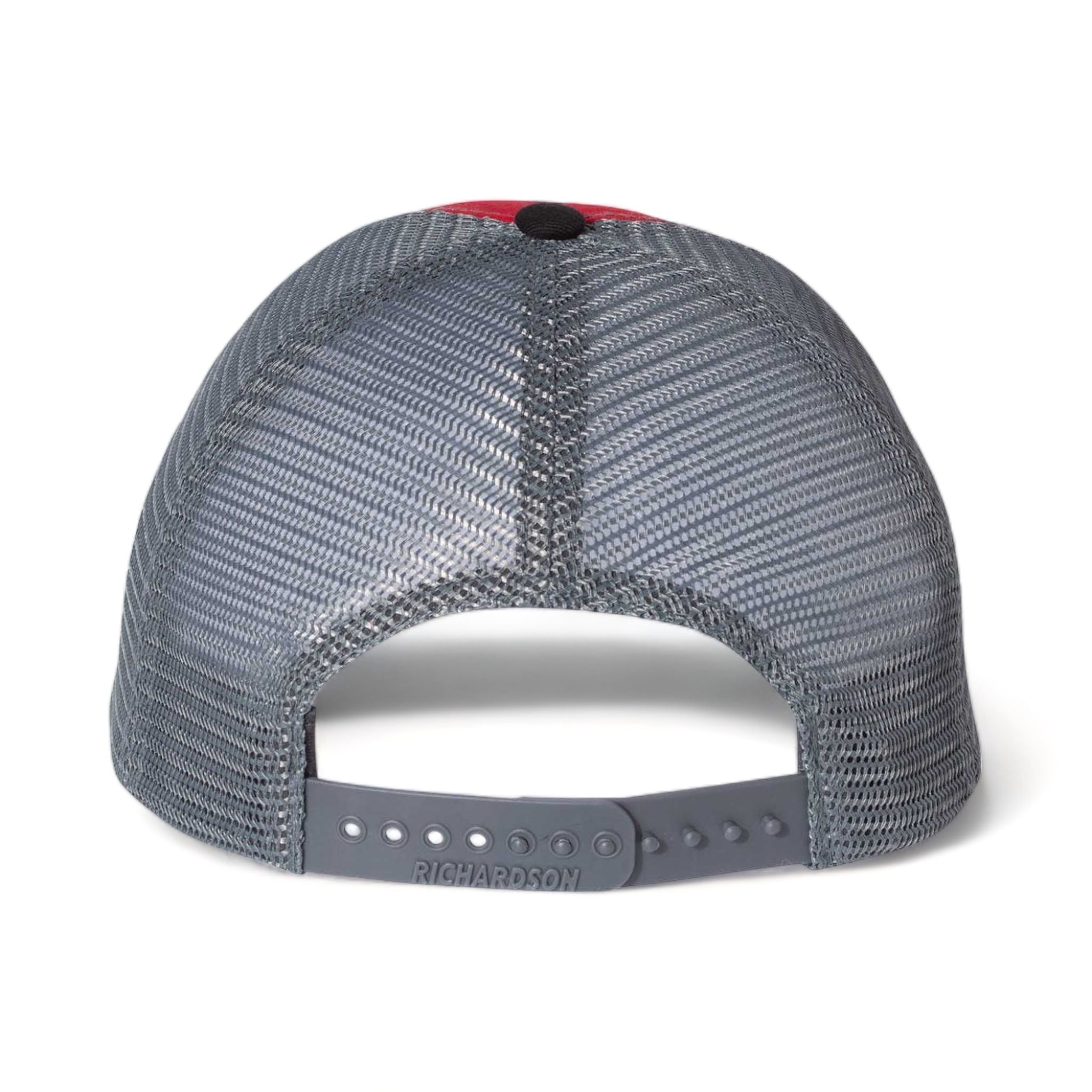 Back view of Richardson 111 custom hat in red, charcoal and black
