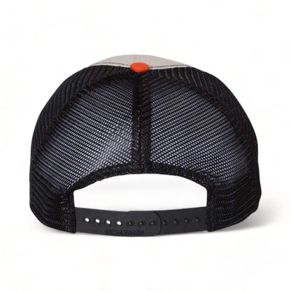 Back view of Richardson 111 custom hat in stone, black and orange