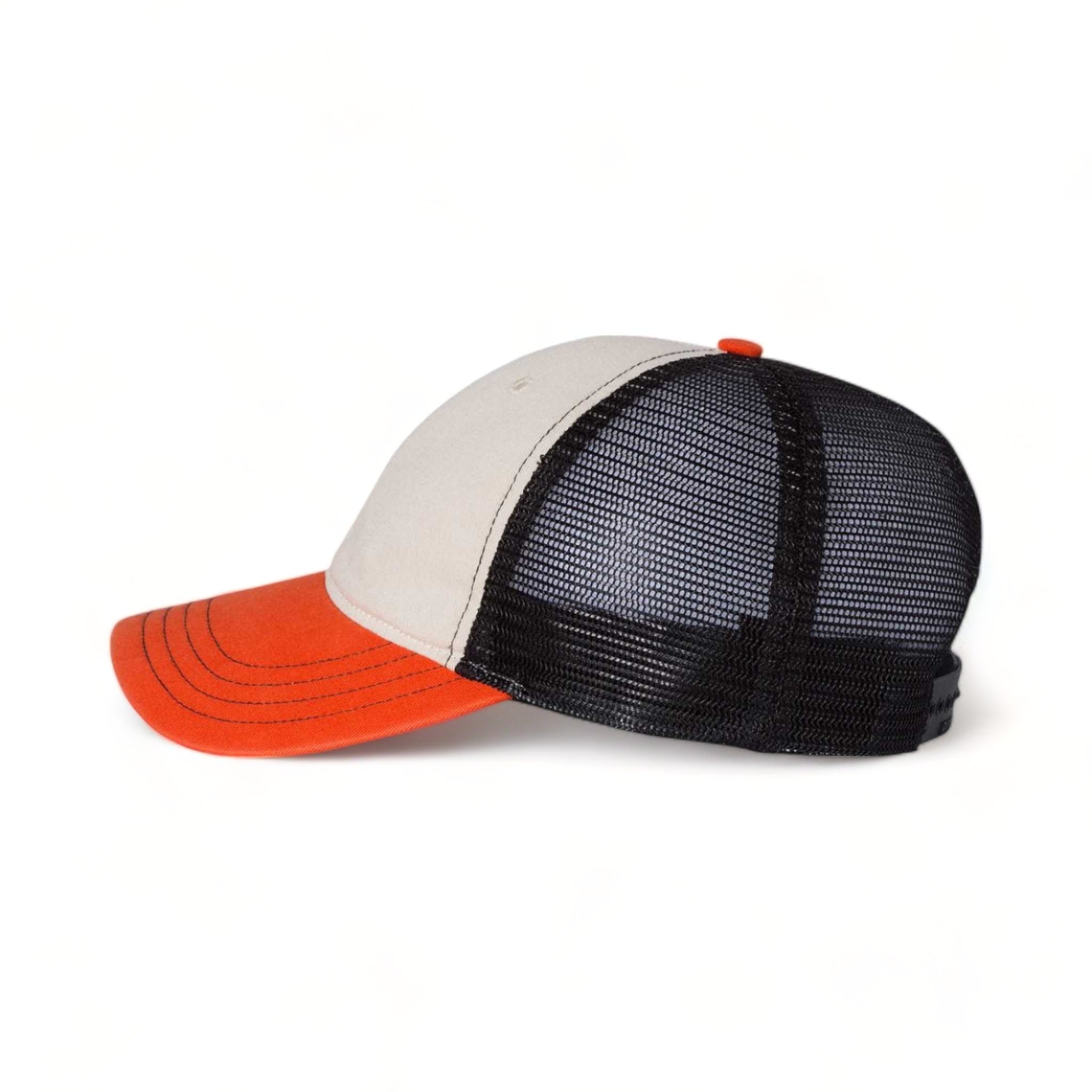 Side view of Richardson 111 custom hat in stone, black and orange