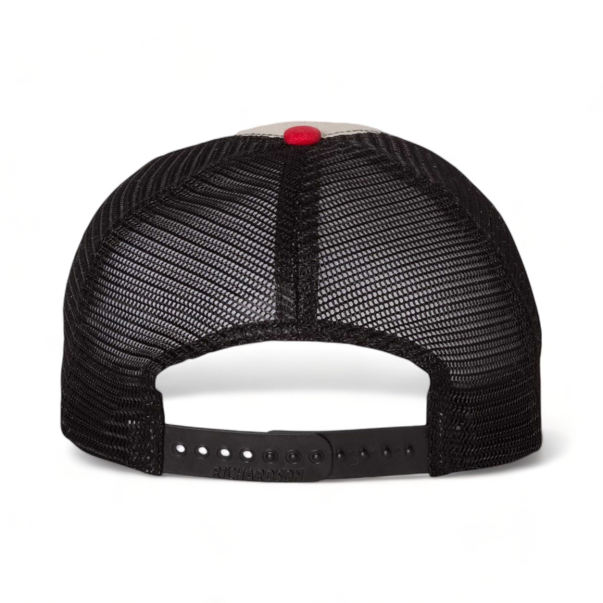 Back view of Richardson 111 custom hat in stone, black and red