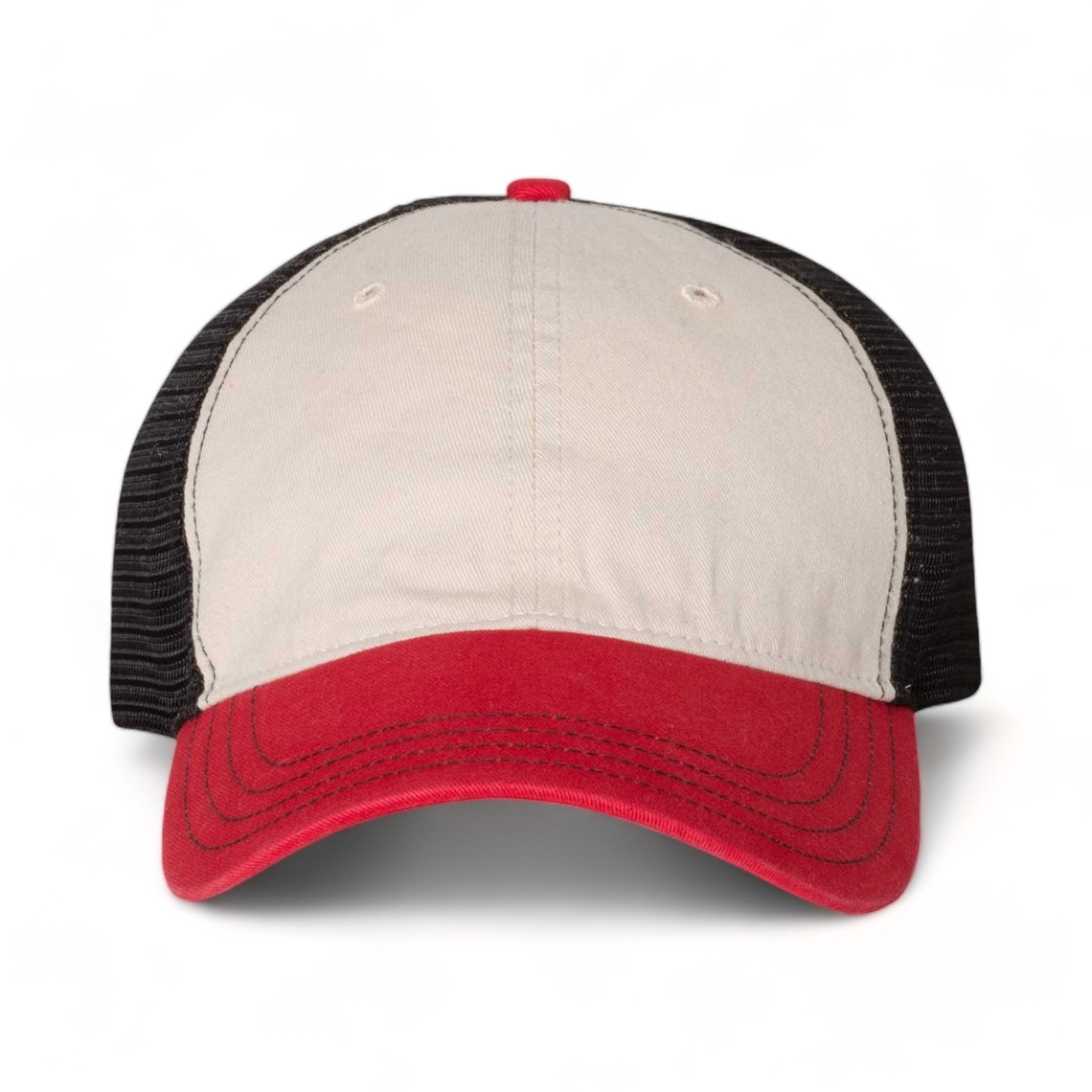 Front view of Richardson 111 custom hat in stone, black and red
