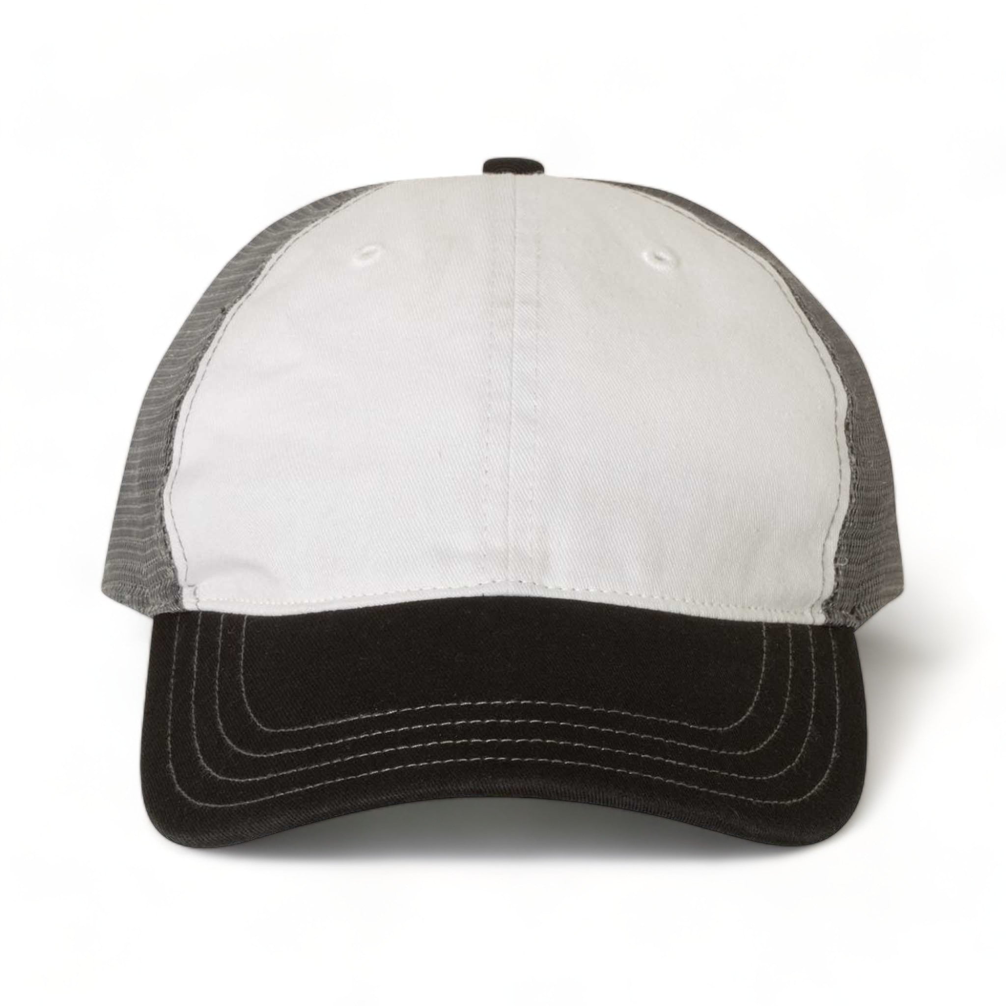 Front view of Richardson 111 custom hat in white, charcoal and black