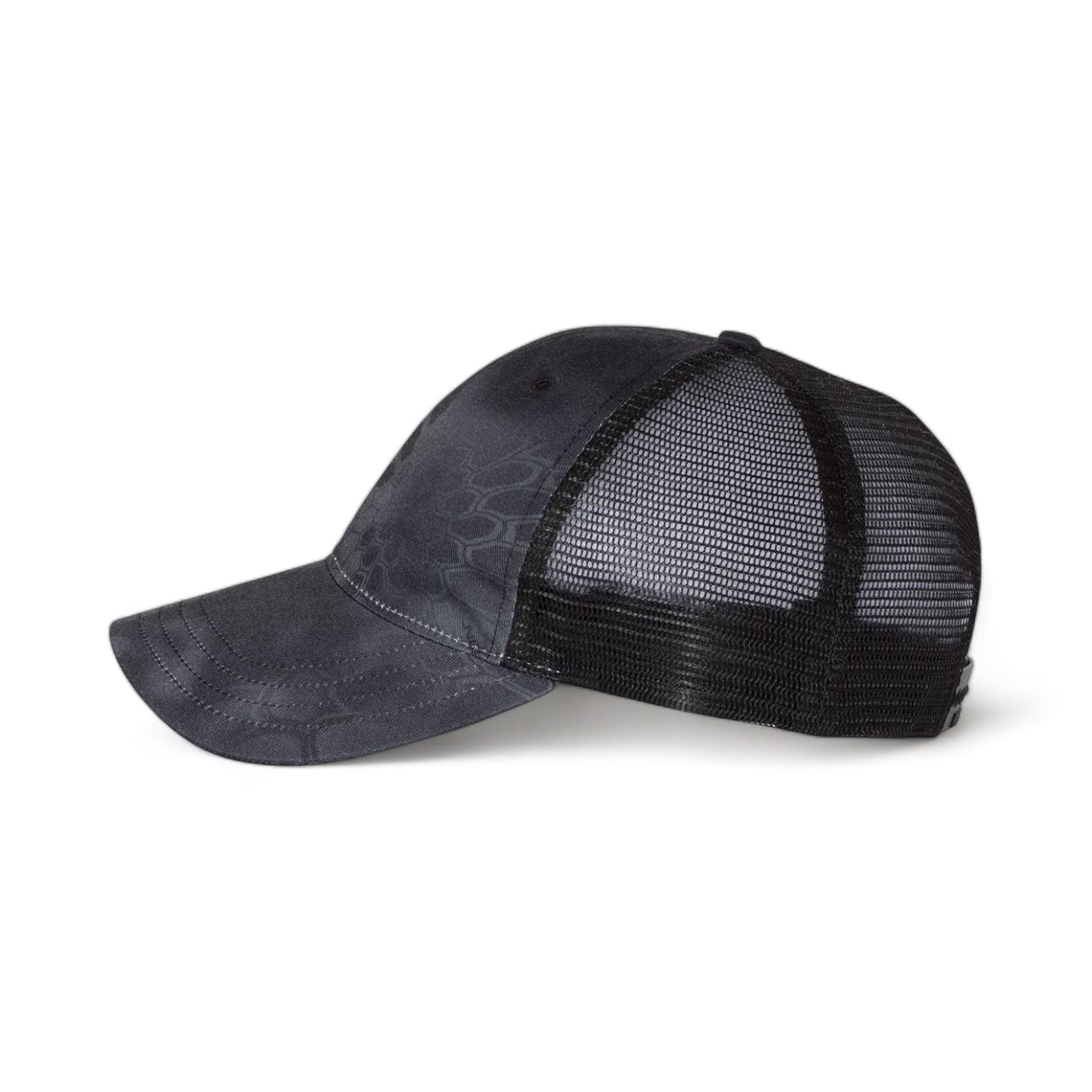 Side view of Richardson 111P custom hat in kryptek typhon and black
