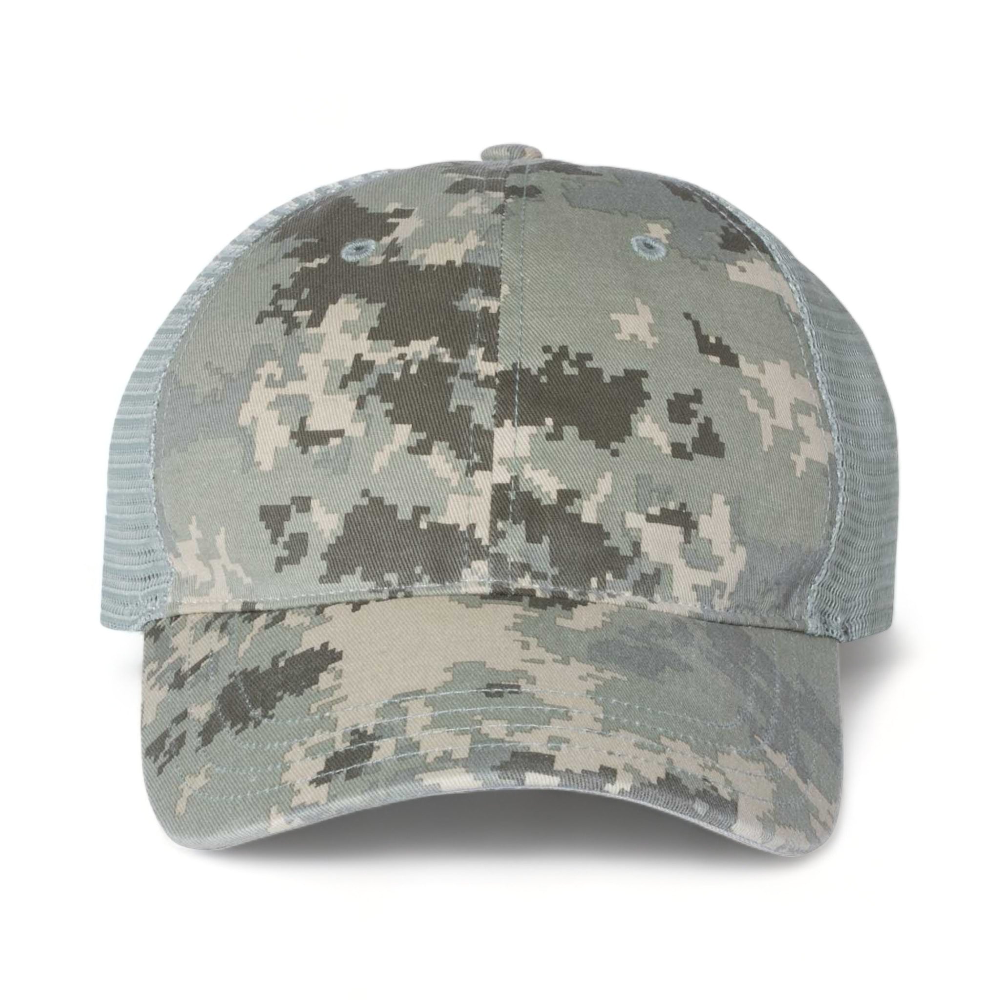 Front view of Richardson 111P custom hat in military digital camo and light green