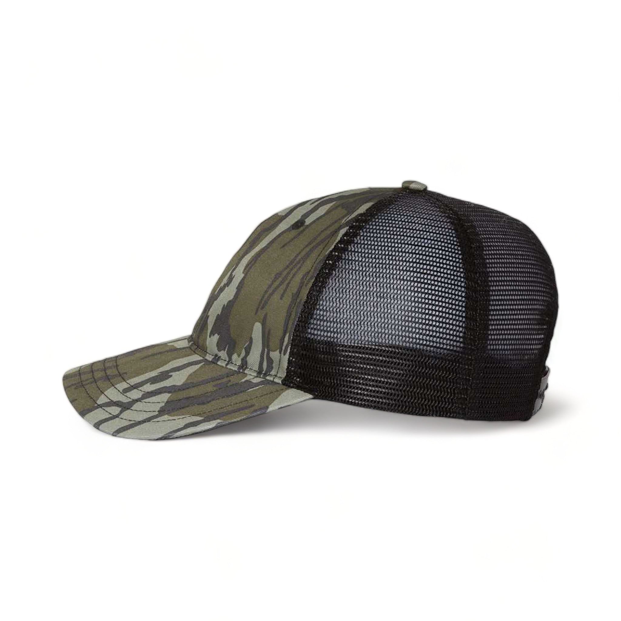 Side view of Richardson 111P custom hat in mossy oak bottomland and black