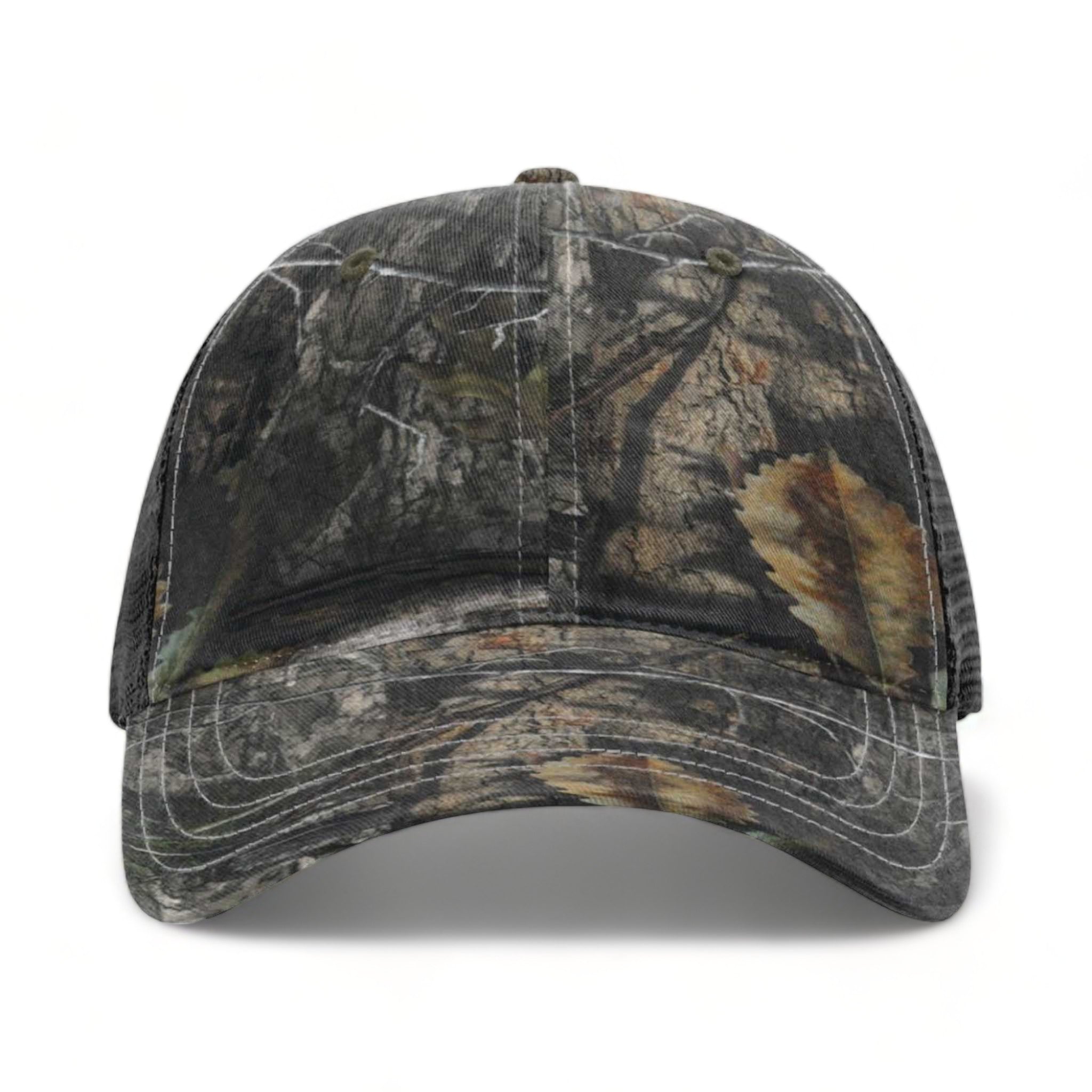 Front view of Richardson 111P custom hat in mossy oak country dna and black