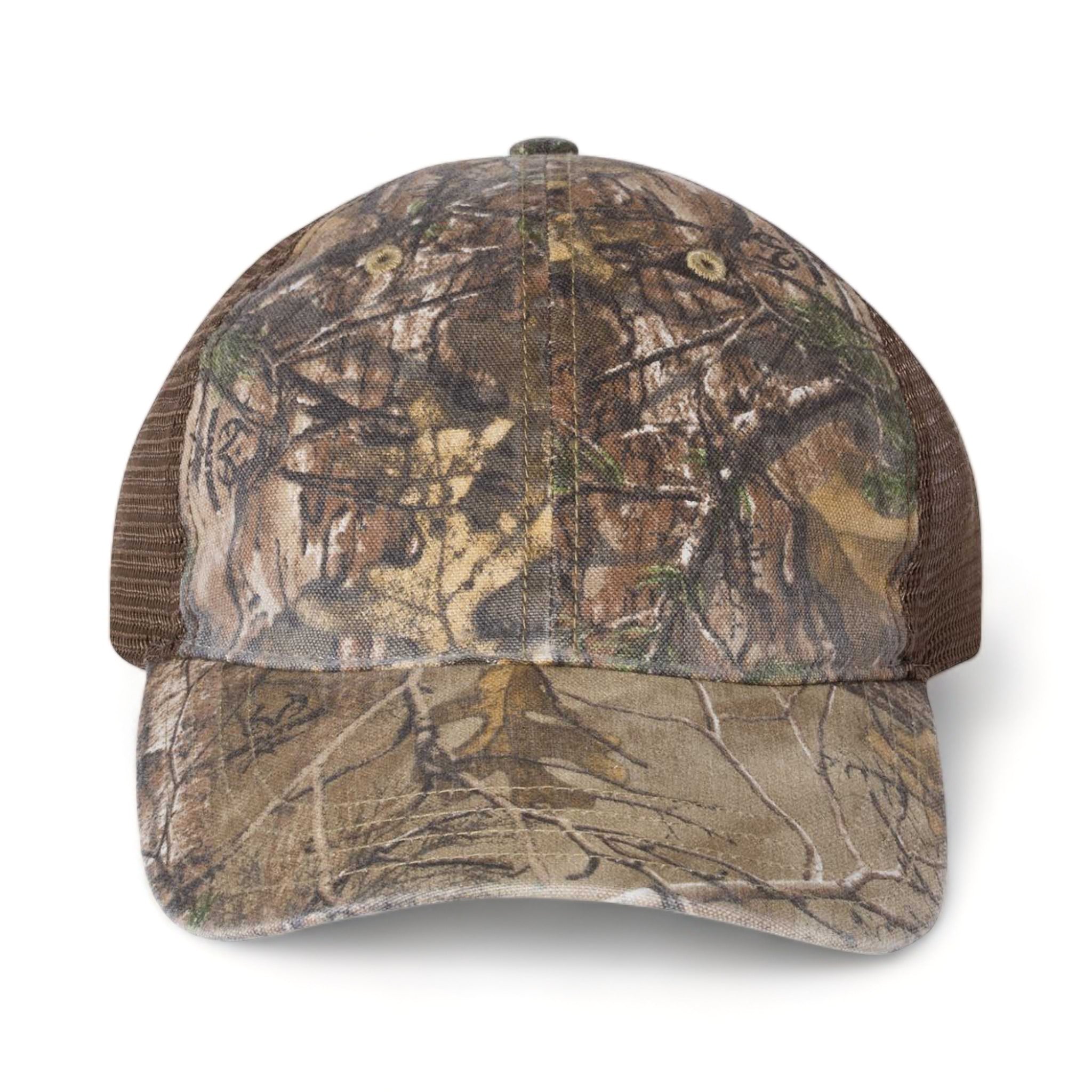 Front view of Richardson 111P custom hat in realtree edge and brown
