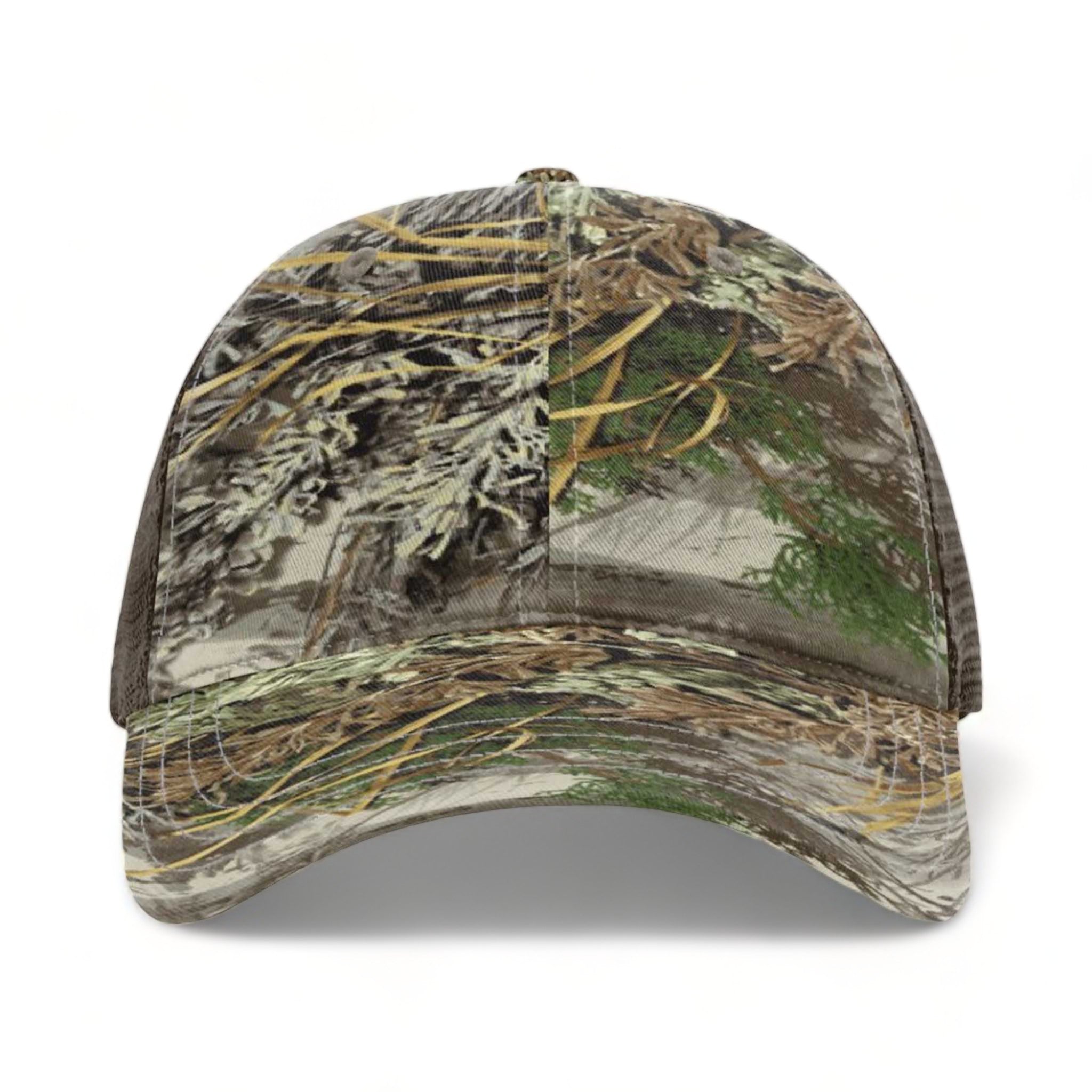 Front view of Richardson 111P custom hat in realtree max - 1 and brown