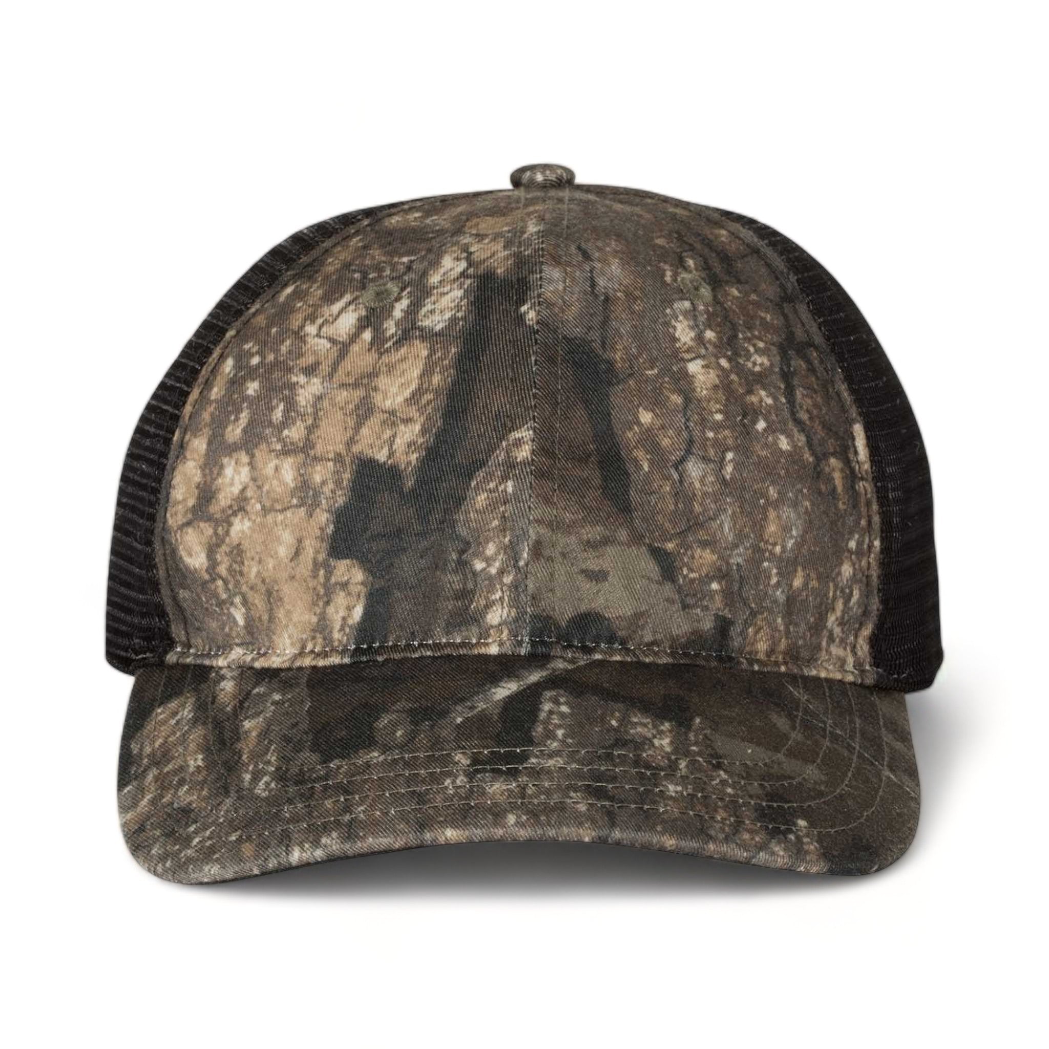 Front view of Richardson 111P custom hat in realtree timber and black
