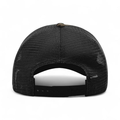 Back view of Richardson 111P custom hat in green camo and black