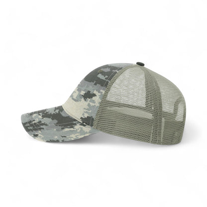 Left side view of Richardson 111P custom hat in military digital camo and light green