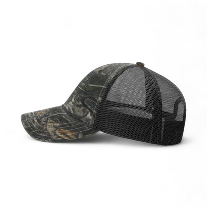 Left side view of Richardson 111P custom hat in mossy oak country dna and black