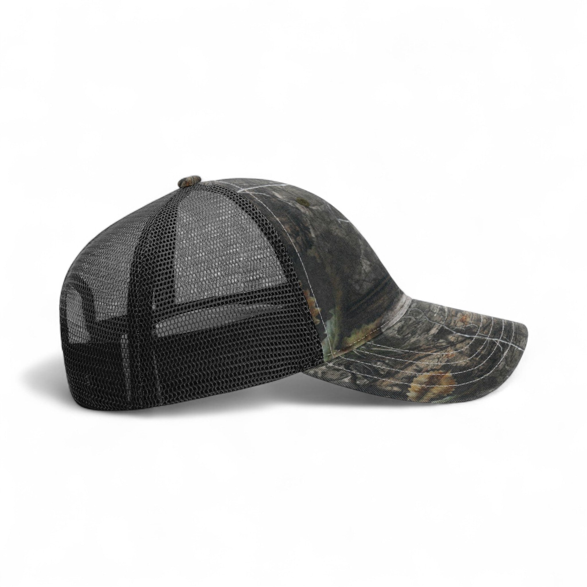 Right side view of Richardson 111P custom hat in mossy oak country dna and black
