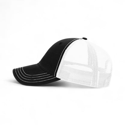 Left side view of Richardson 111 custom hat in black and white