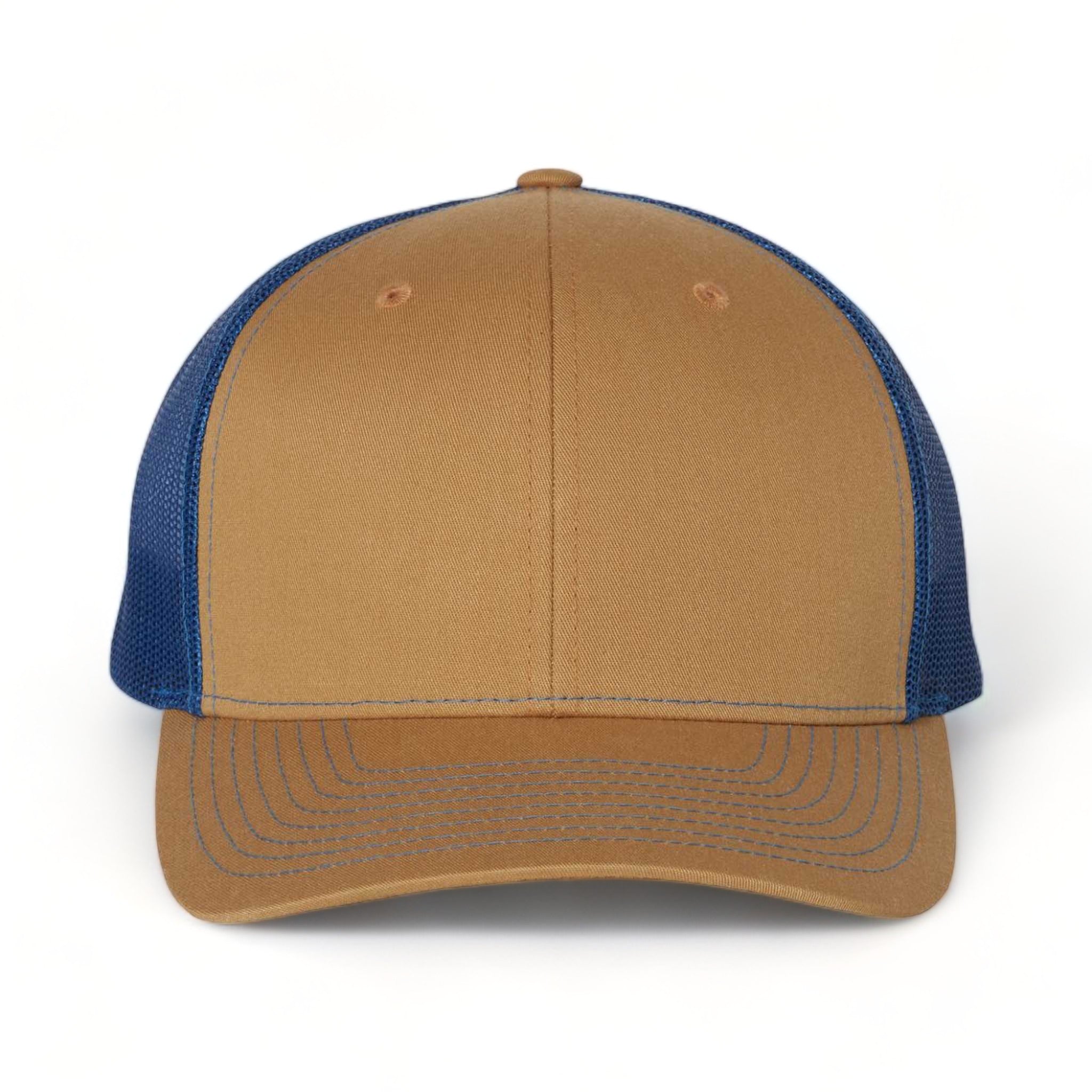 Front view of Richardson 112 custom hat in biscuit and true blue