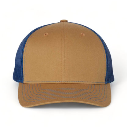 Front view of Richardson 112 custom hat in biscuit and true blue