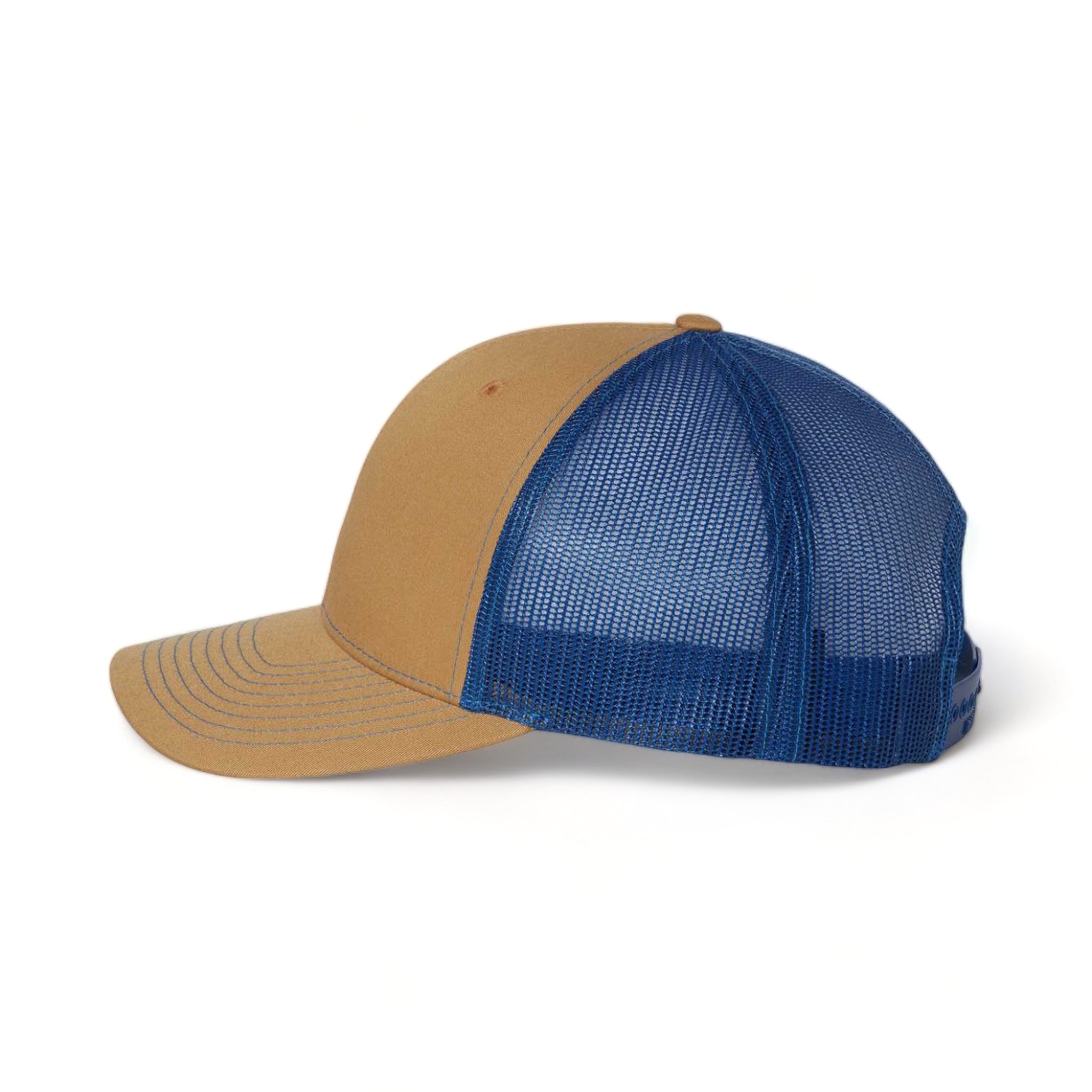Side view of Richardson 112 custom hat in biscuit and true blue