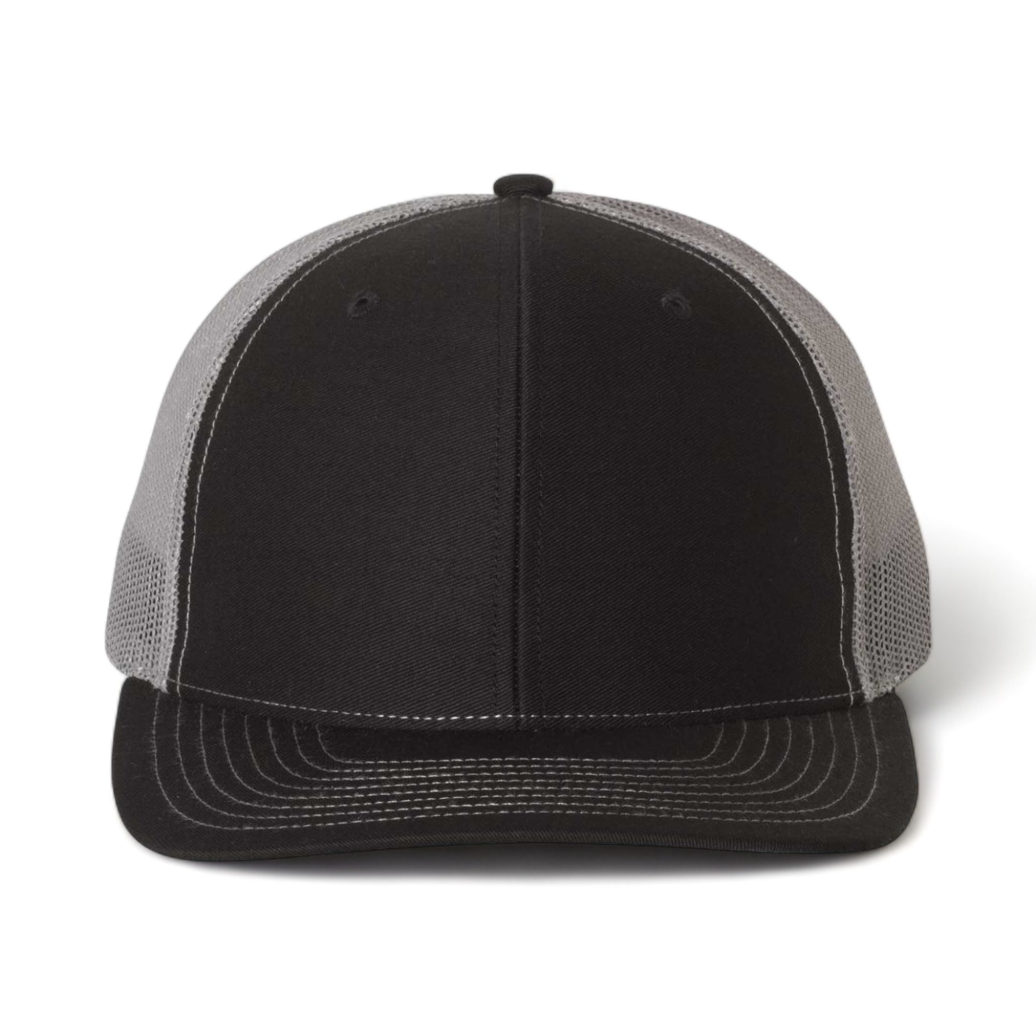 Front view of Richardson 112 custom hat in black and charcoal