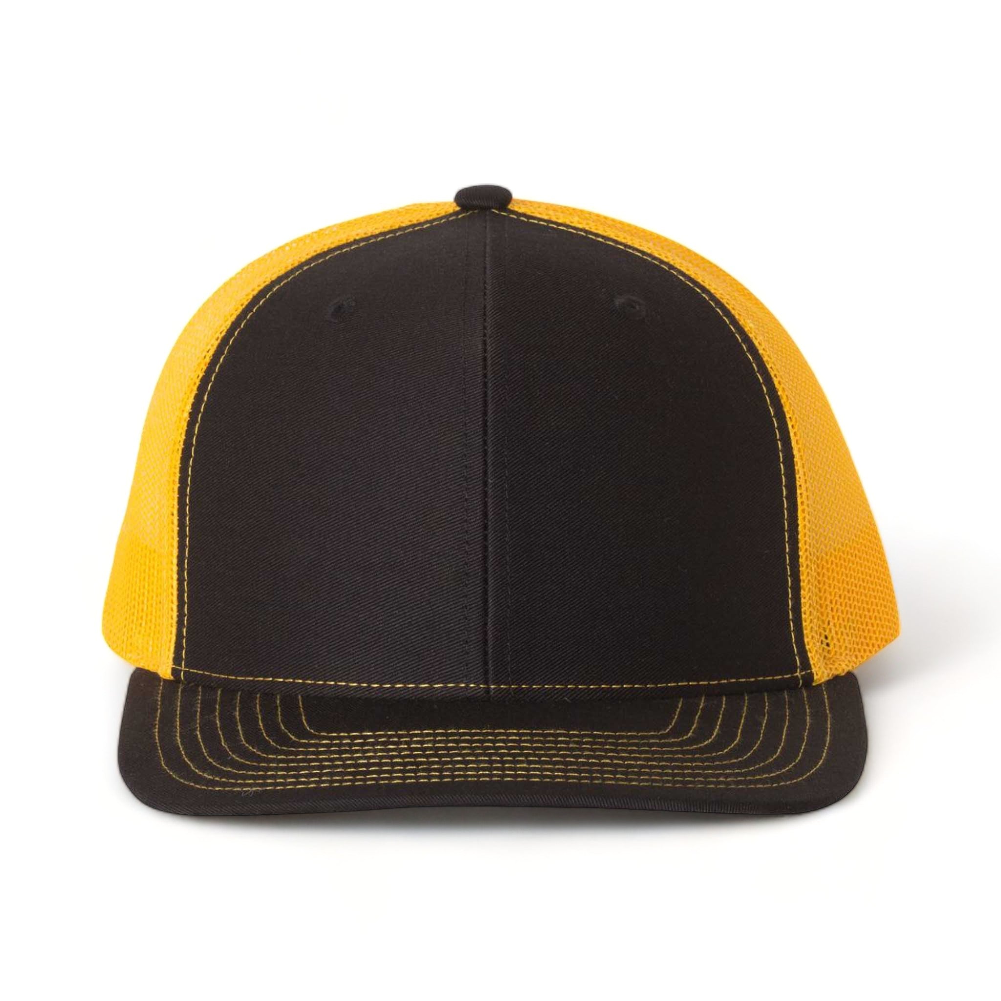 Front view of Richardson 112 custom hat in black and gold