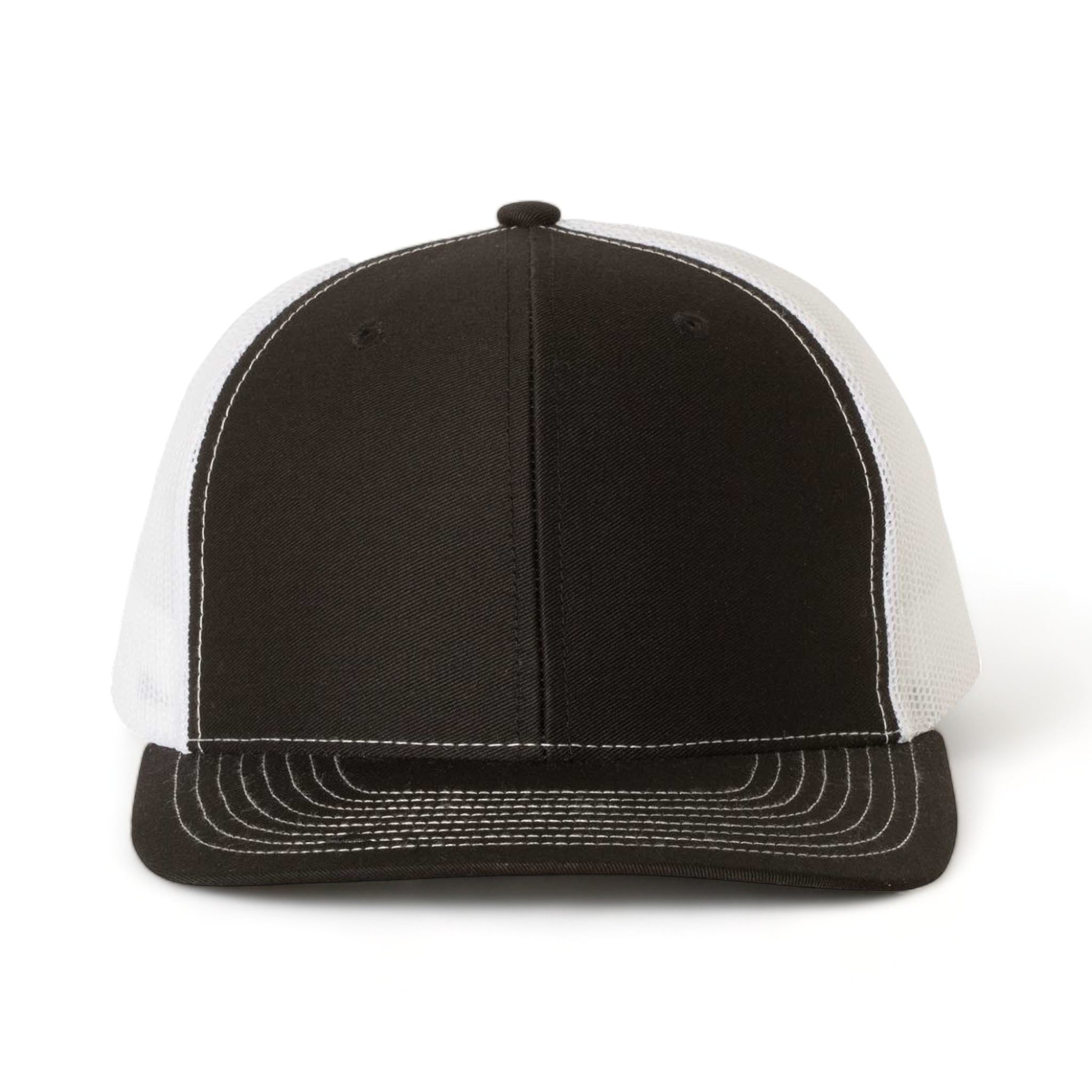 Front view of Richardson 112 custom hat in black and white